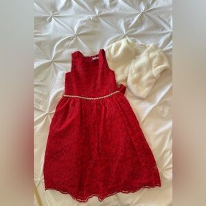 Little girl Christmas dress with fur coat